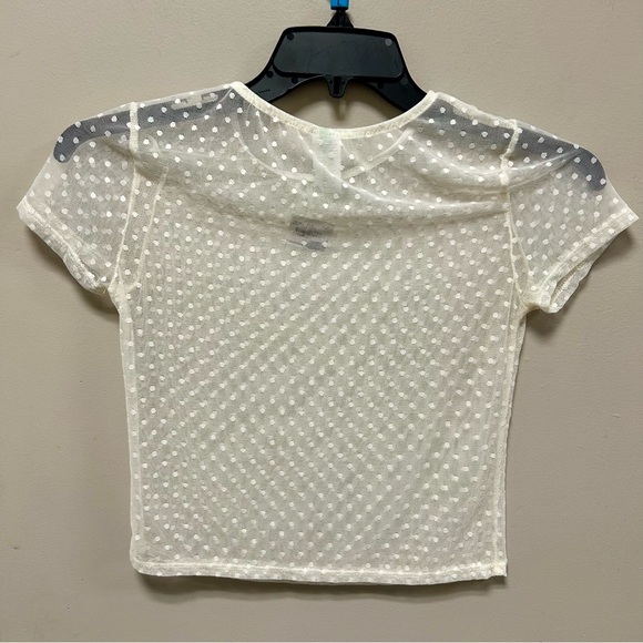 Reckless Hearts 💞 Sz M Ivory Sheer Short Sleeve Top Swiss Dot NWT - Picture 3 of 5
